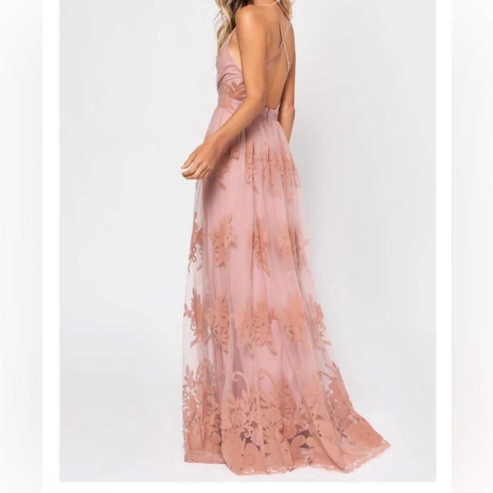 Dainty Houligan blush maxi dress spaghetti straps velvet flocking wedding small - Picture 3 of 16